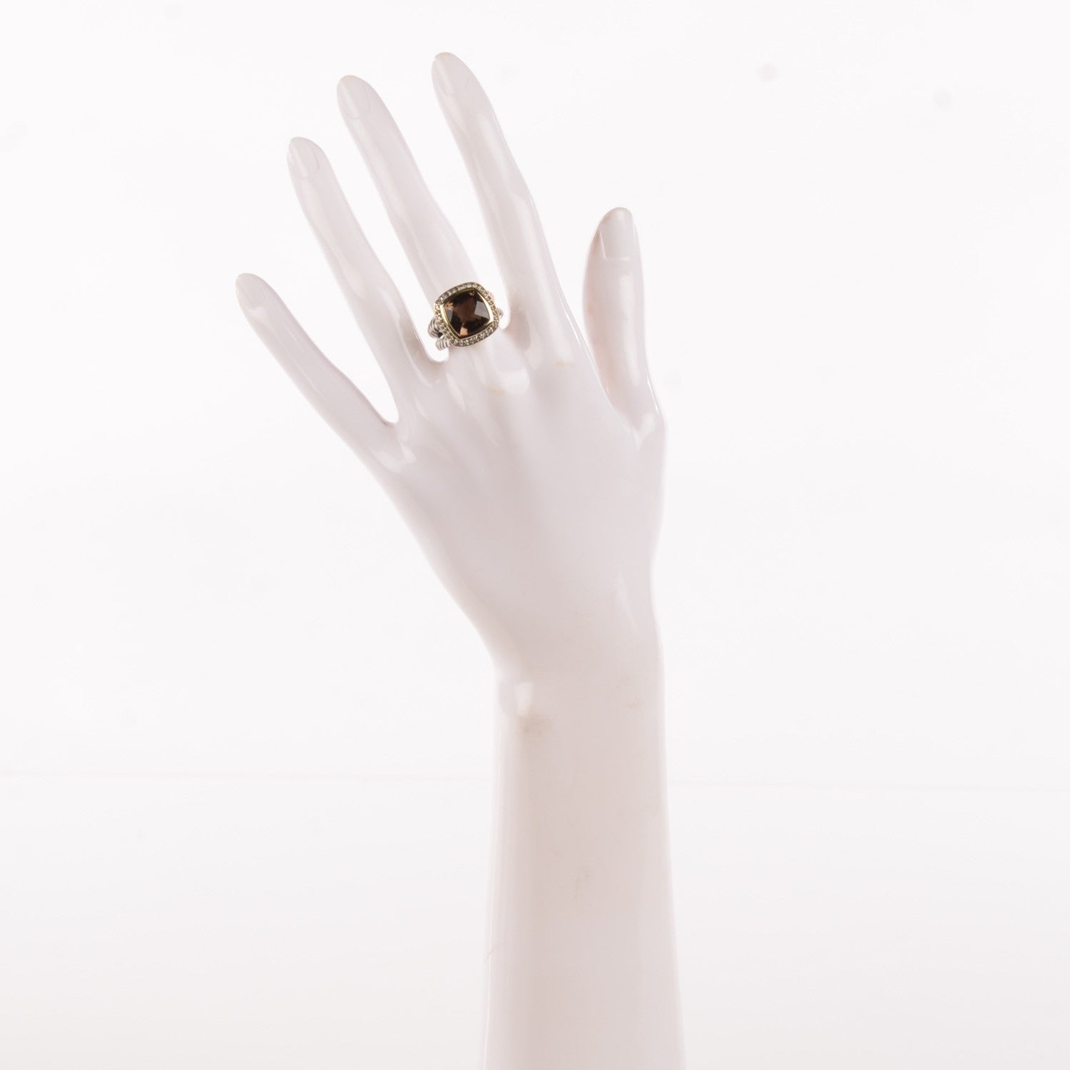 David Yurman Sterling Silver 18K Yellow Gold Diamond Smoky Quartz 11mm Albion Ring 52 6 2 of 5