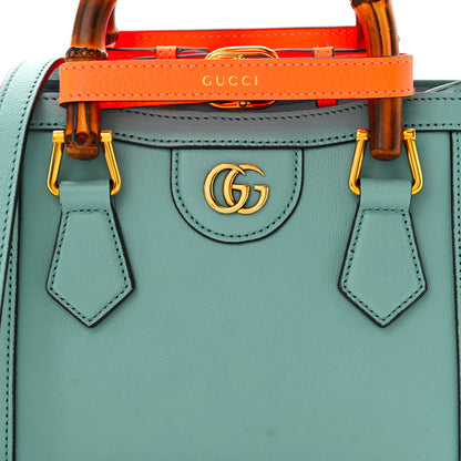 Gucci Textured Dollar Calfskin Web Mini Diana Tote Bag Dusty Azure Deep Orange 8 of 11