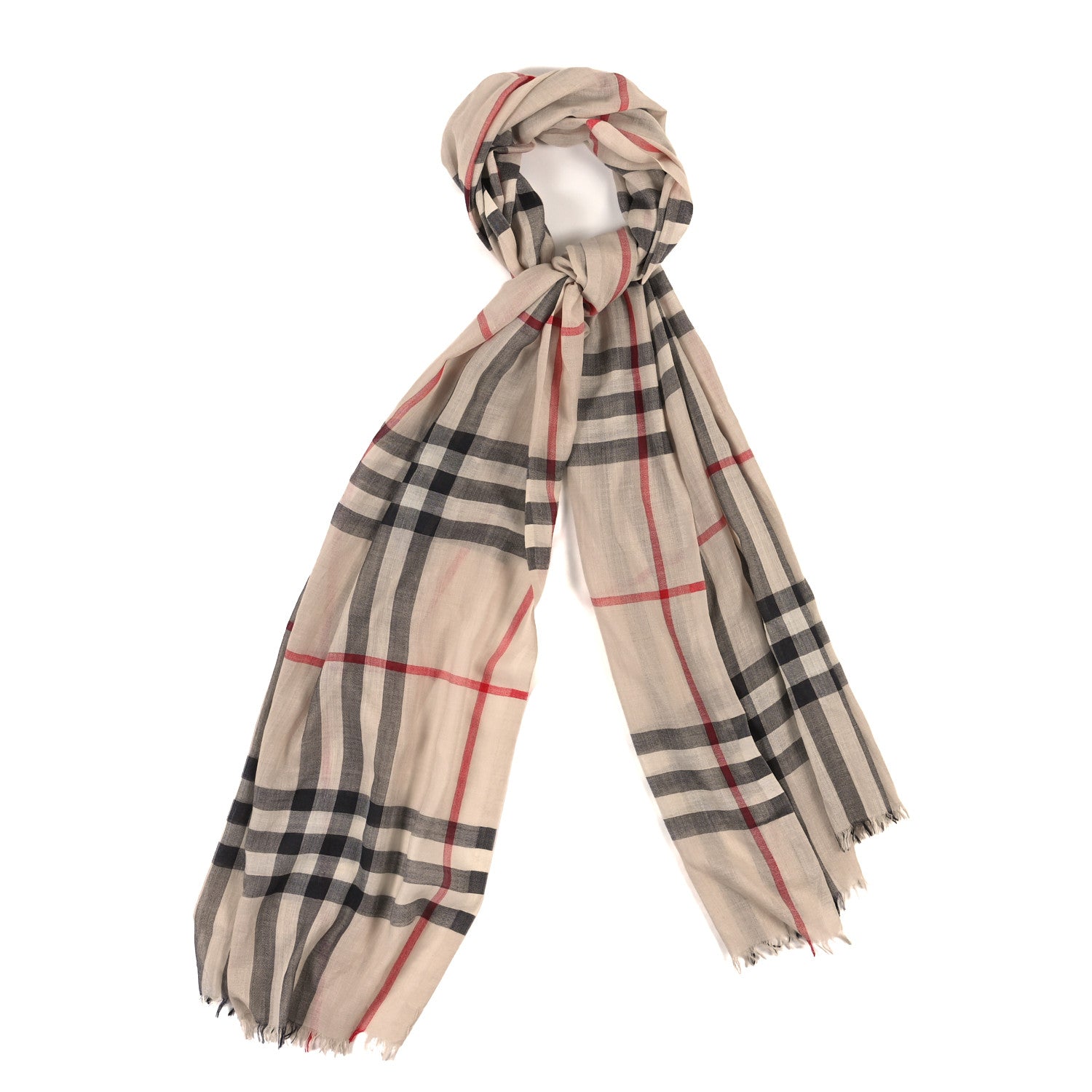 Burberry Wool Silk Gauze Giant Check Lightweight Scarf Archive Beige 1 of 3