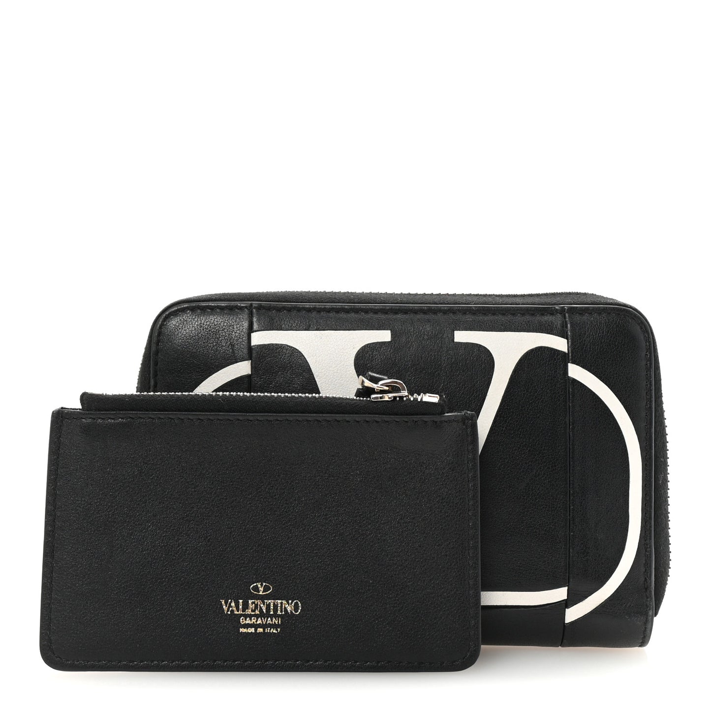 Calfskin Go Logo Zip Around Wallet Black