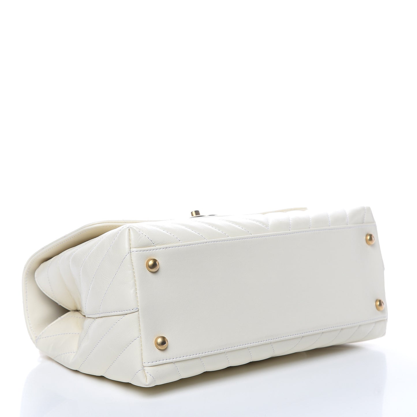 Calfskin Lizard Chevron Quilted Small Coco Handle Flap Ivory