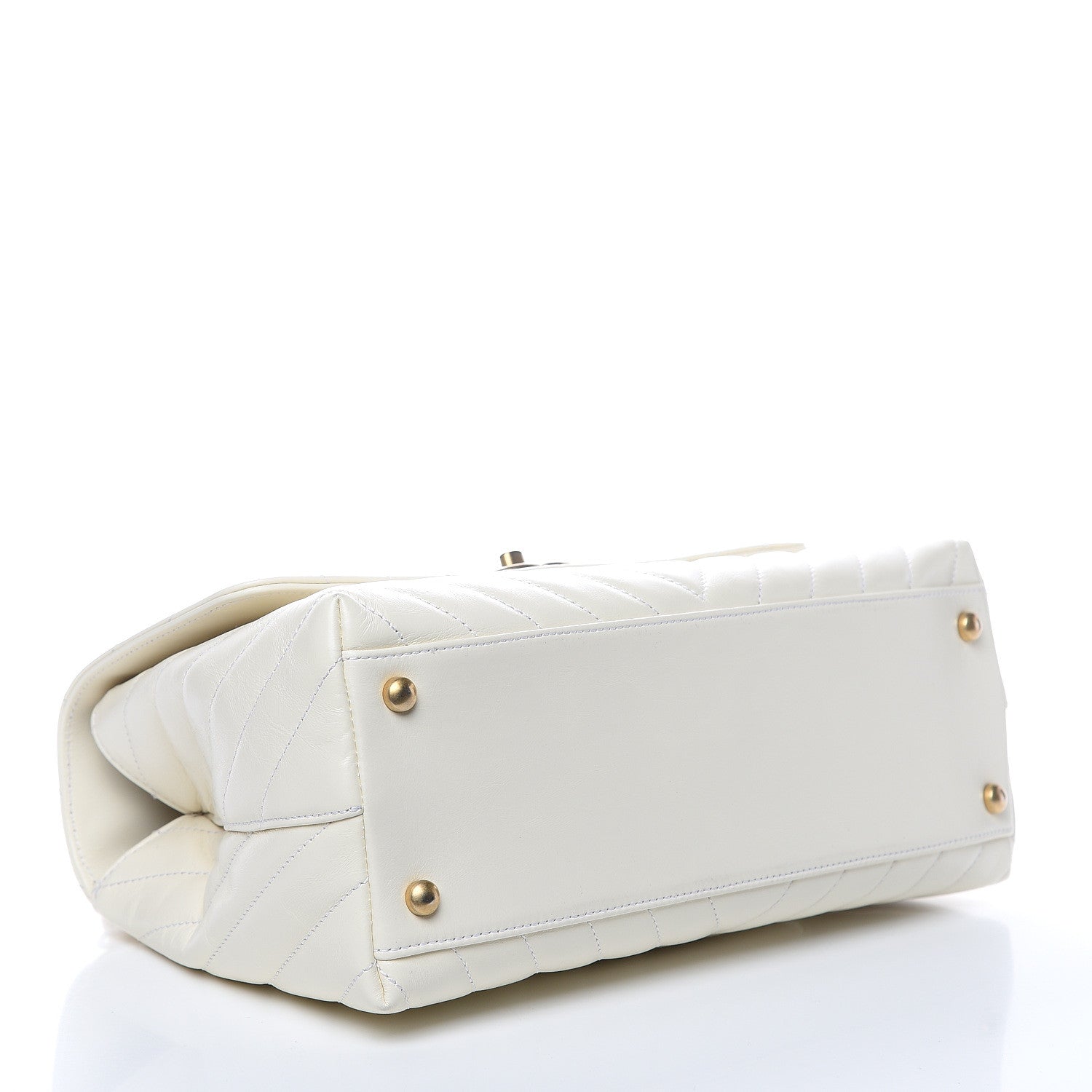 Chanel Calfskin Lizard Chevron Quilted Small Coco Handle Flap Ivory 4 of 9