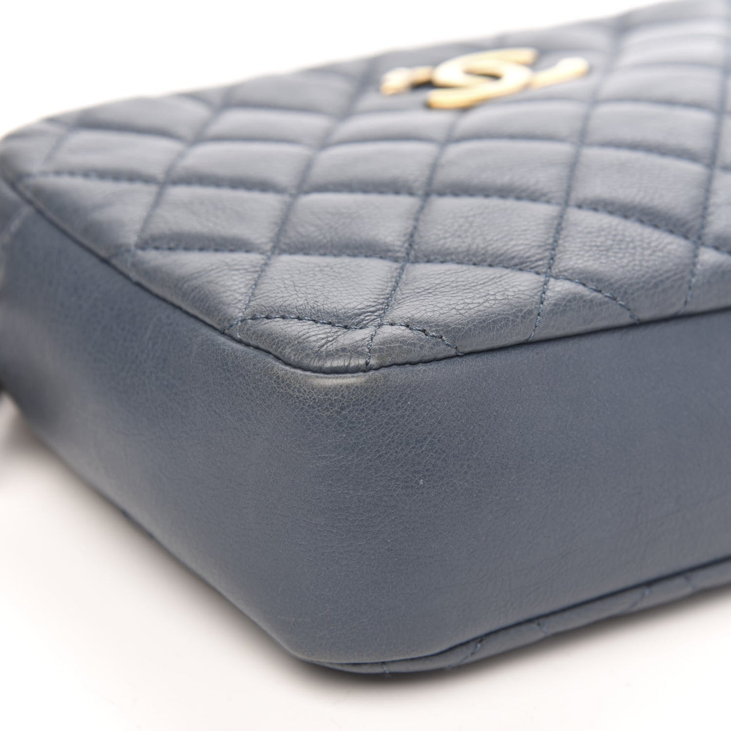 Calfskin Quilted Small CC Crown Camera Case Blue
