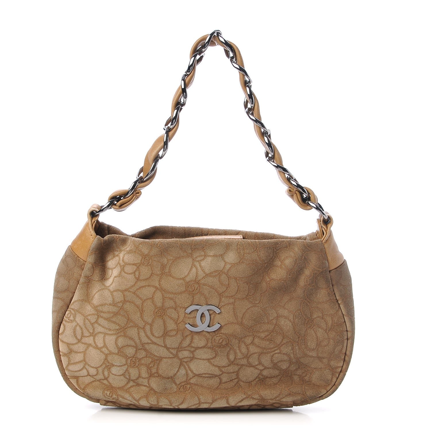 Chanel Suede Camellia Hobo Beige 1 of 8