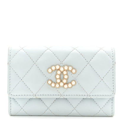 Chanel Lambskin Quilted Pearl CC Chanel Flap Card Holder Light Blue 1 of 9