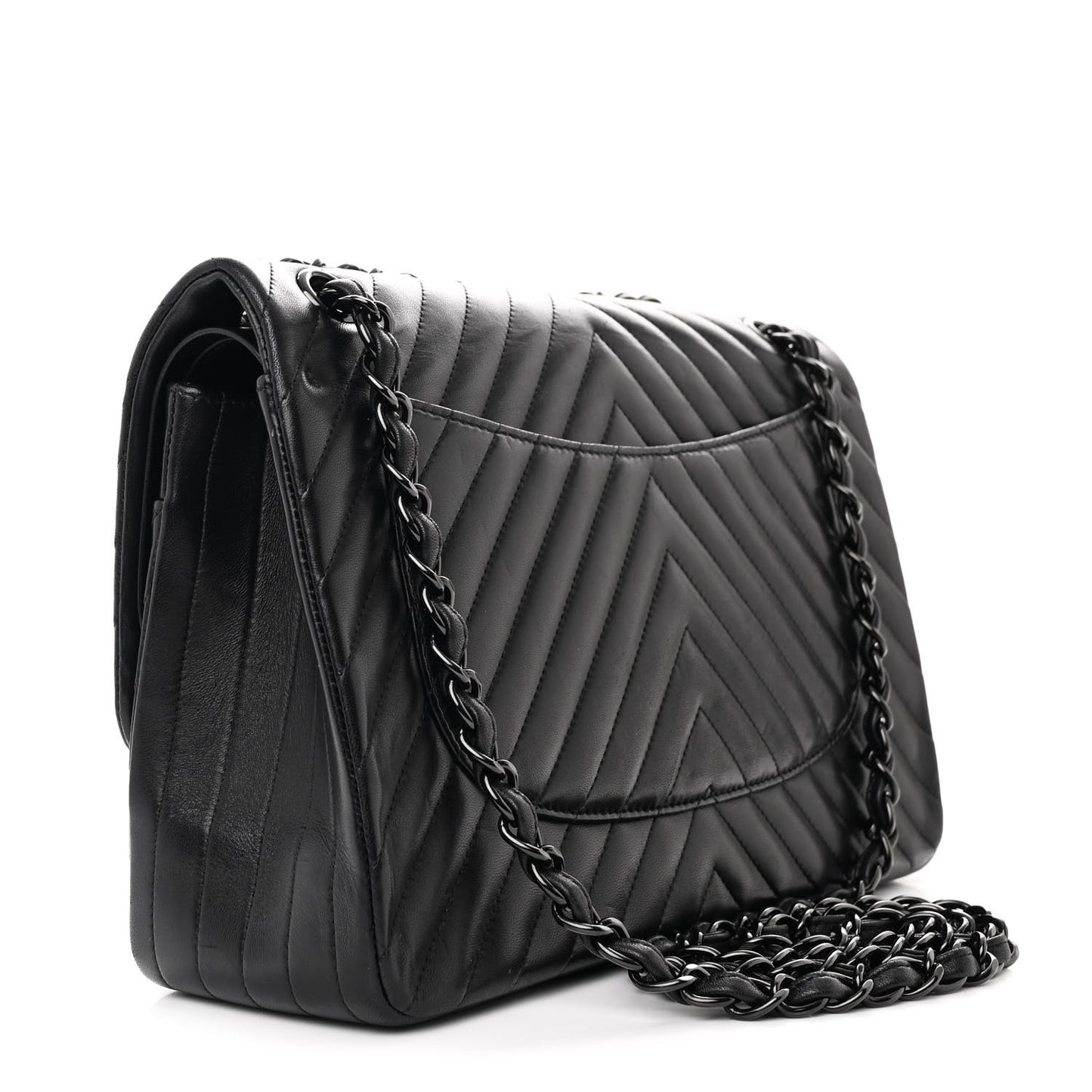 Lambskin Chevron Quilted Jumbo Double Flap So Black