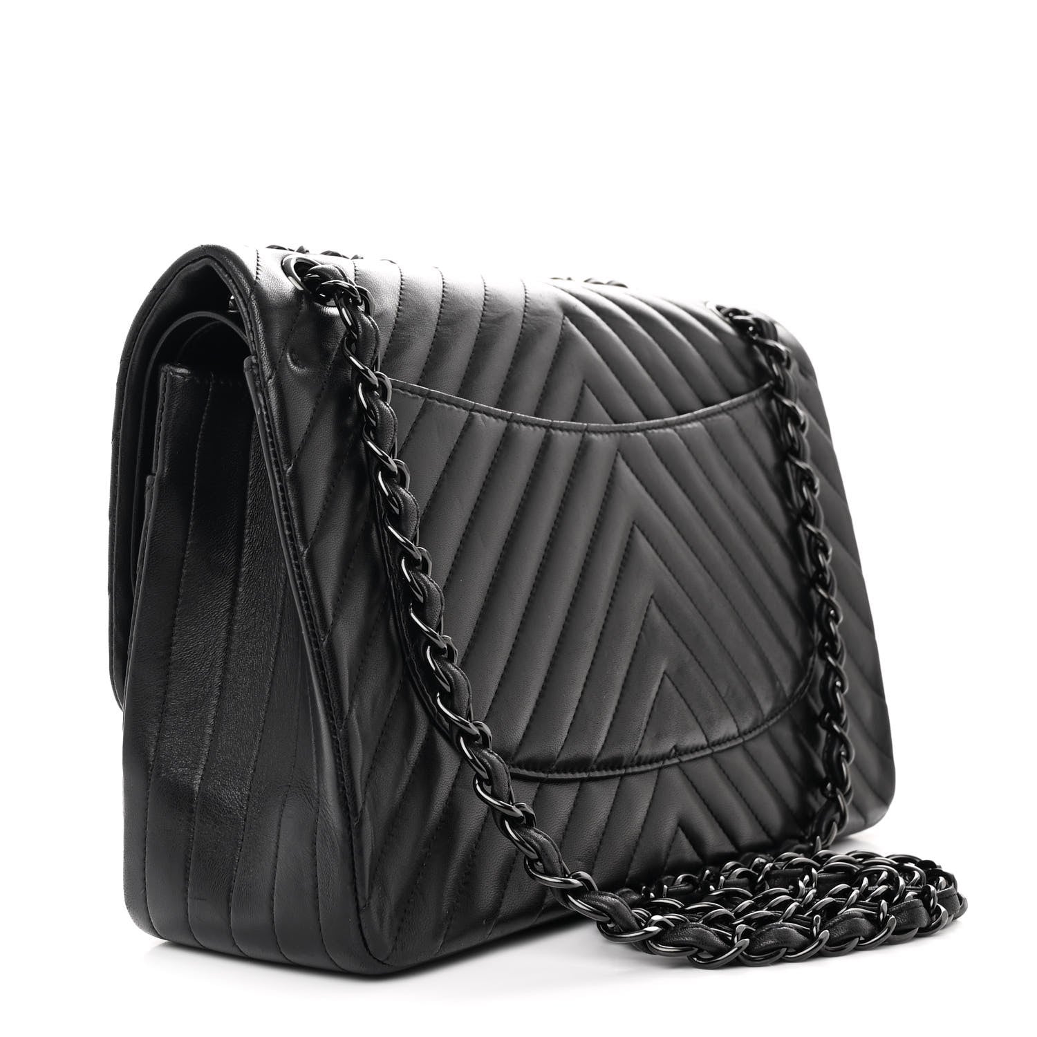 Chanel Lambskin Chevron Quilted Jumbo Double Flap So Black 3 of 14