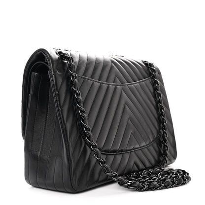 Chanel Lambskin Chevron Quilted Jumbo Double Flap So Black 3 of 14