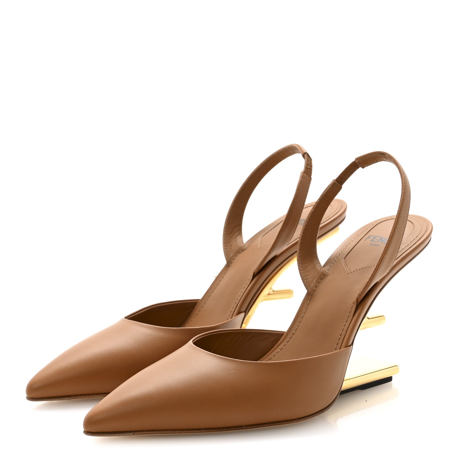 Fendi Vitello Fendi First 100mm Slingback Pumps 37 Caramello