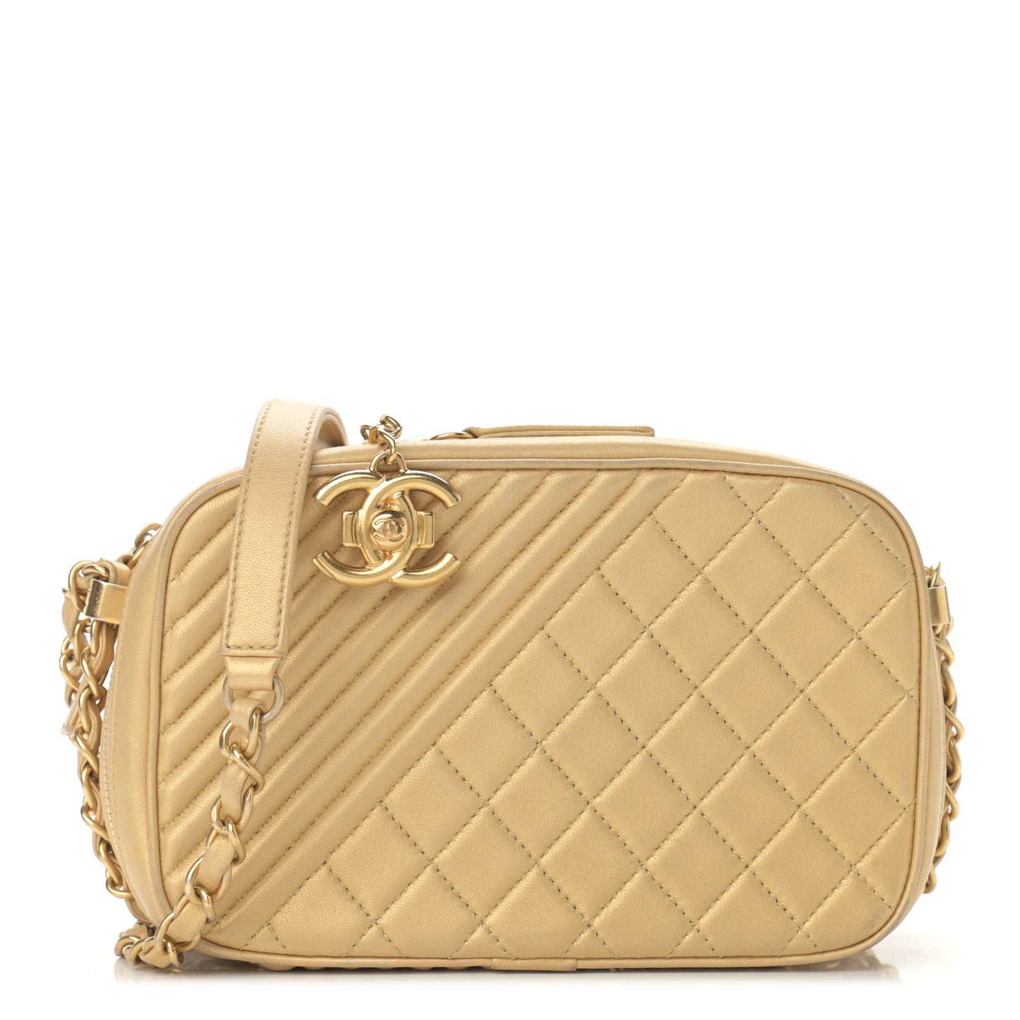 Metallic Lambskin Quilted Small Coco Boy Camera Case Gold