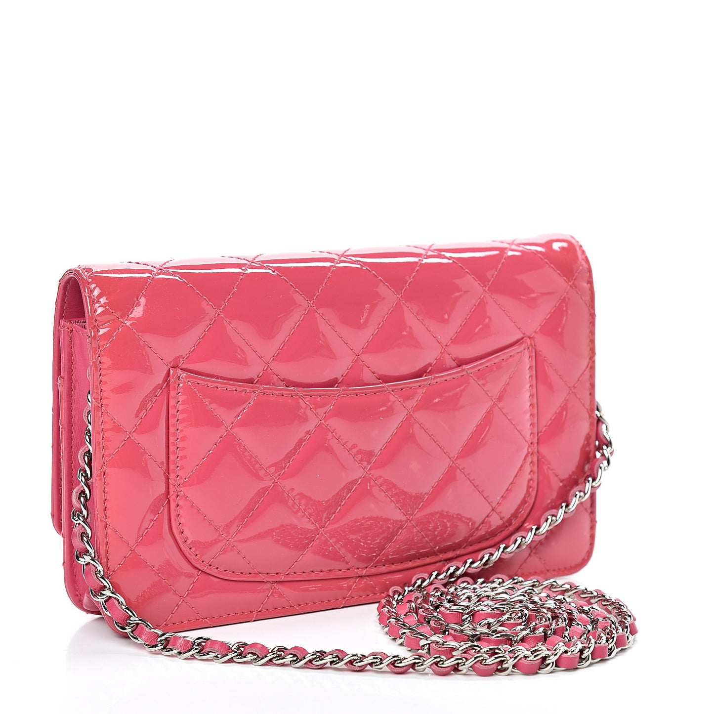 Patent Quilted Wallet On Chain WOC Fuchsia
