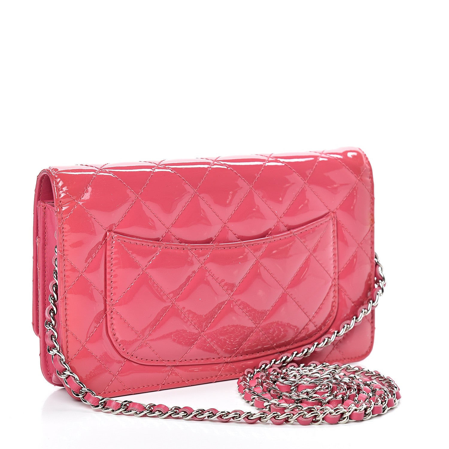 Chanel Patent Quilted Wallet On Chain WOC Fuchsia 2 of 14