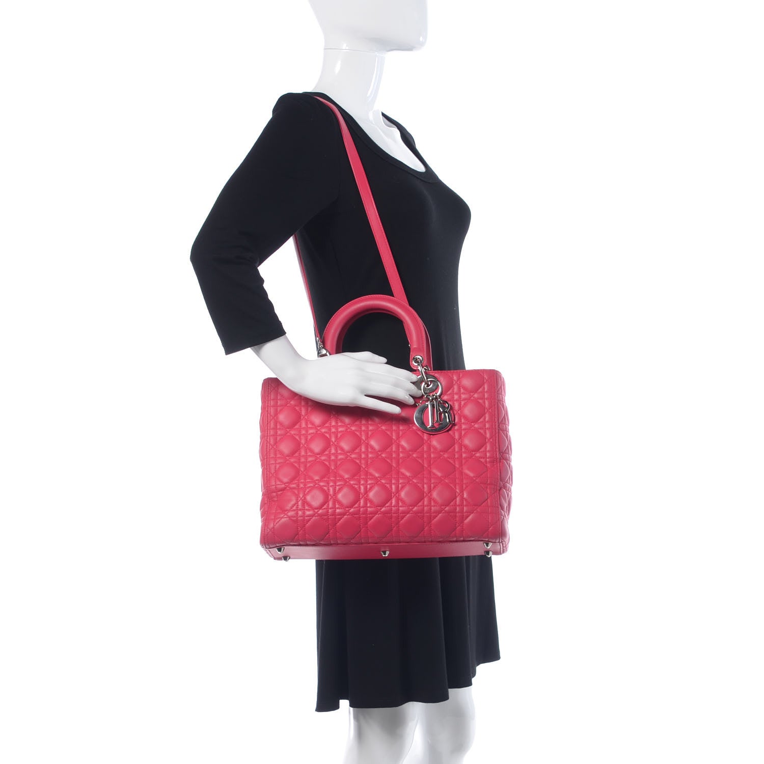 Christian Dior Lambskin Cannage Large Lady Dior Fuchsia 2 of 11