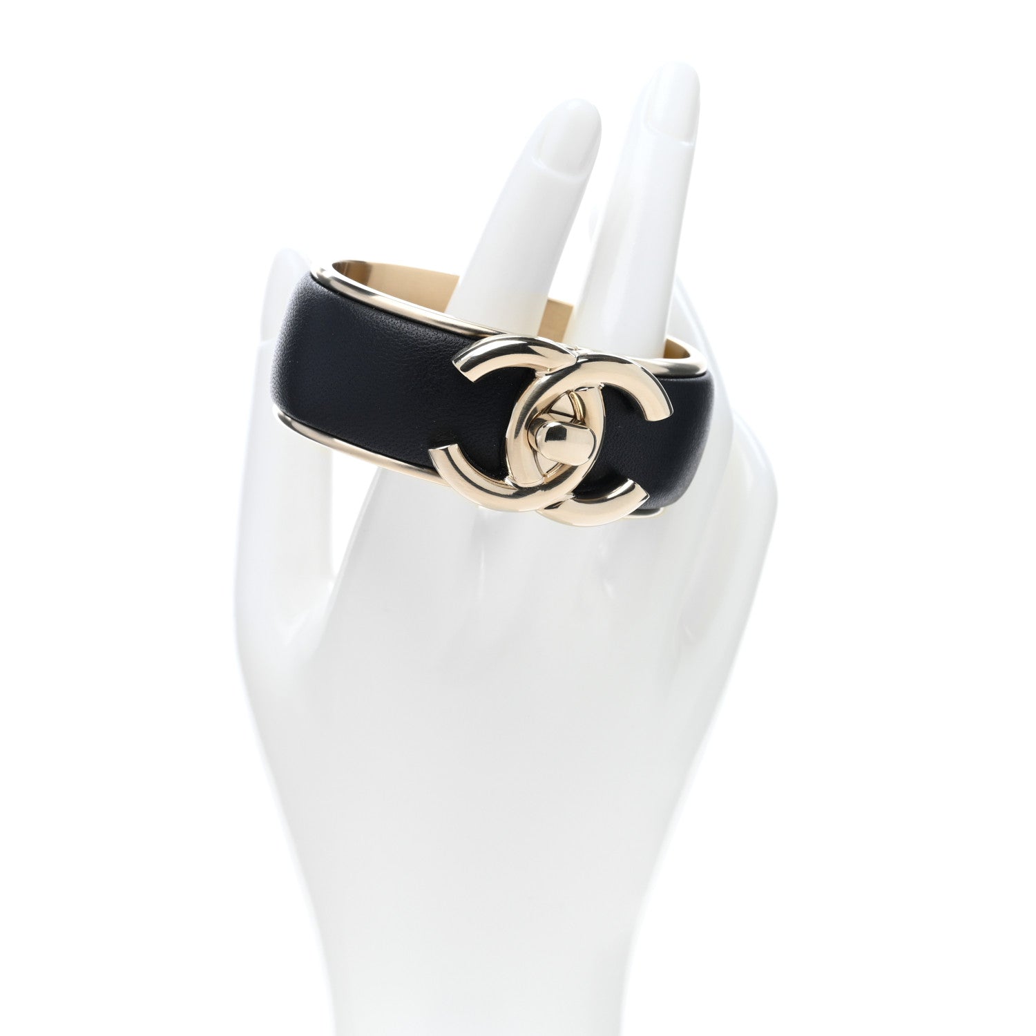 Chanel Lambskin CC Turnlock Cuff Bracelet Black Gold 2 of 5
