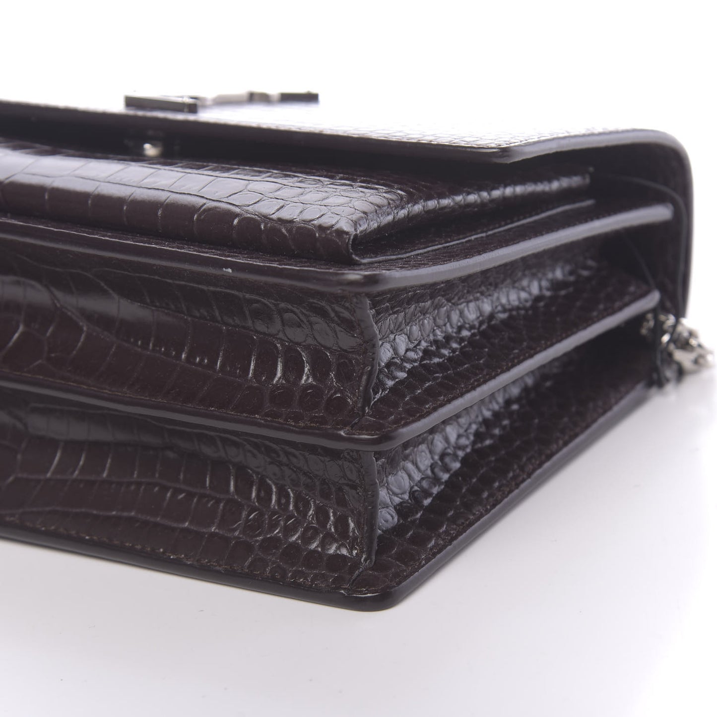 Calfskin Crocodile Embossed Monogram Sunset Brown