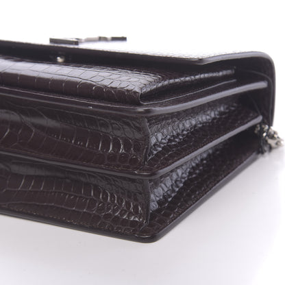 Saint Laurent Calfskin Crocodile Embossed Monogram Sunset Brown 7 of 8