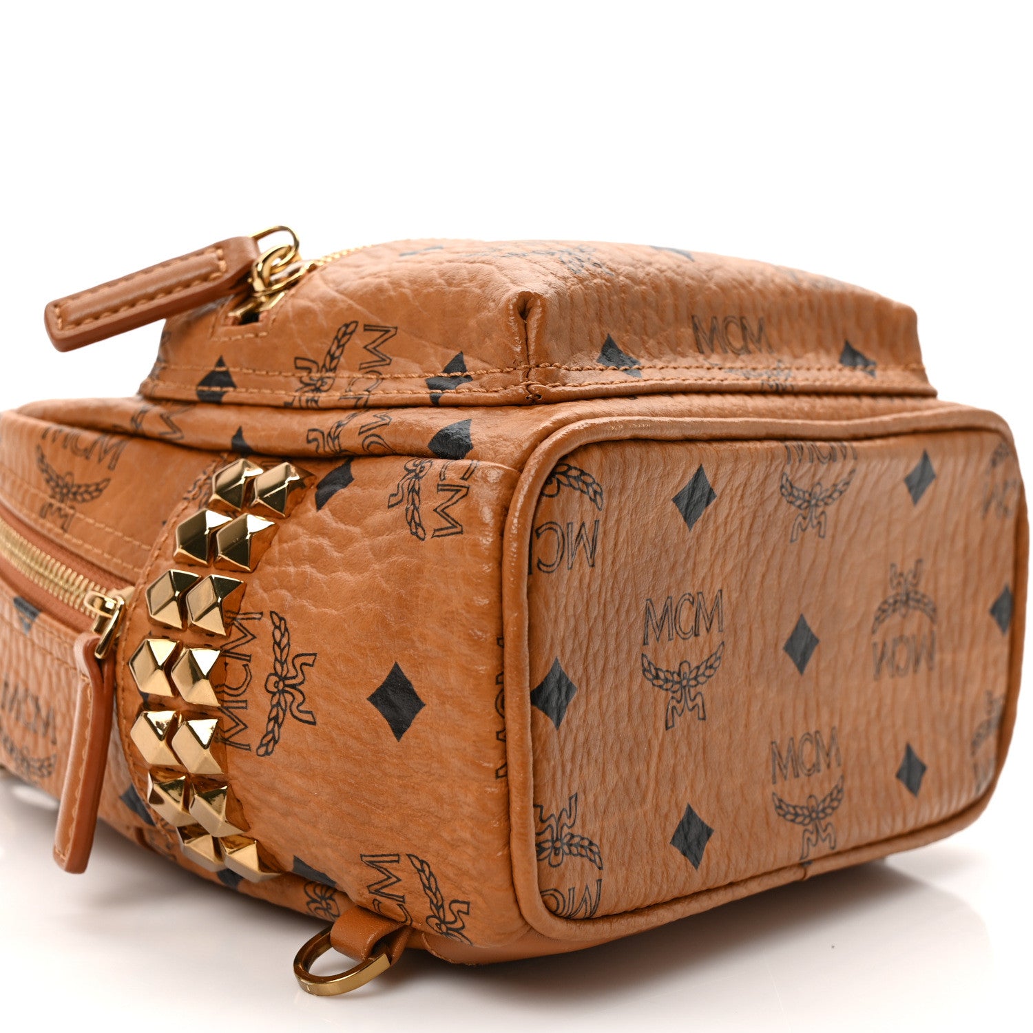 MCM Visetos Side Stud X-Mini Stark Bebe Boo Backpack Cognac 8 of 9