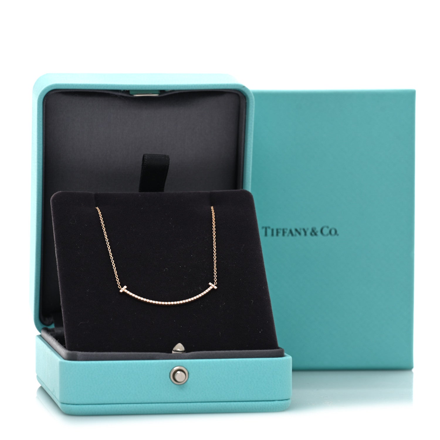 Tiffany 18K Rose Gold Diamond Small T Smile Pendant Necklace 5 of 5