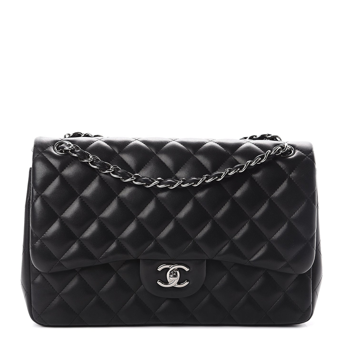 Lambskin Quilted Jumbo Double Flap Black