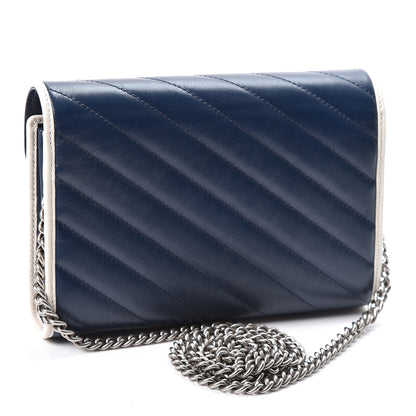 Gucci Vintage Effect Calfskin Matelasse Diagonal Torchon GG Marmont Chain Wallet Blue Agata Mystic White 2 of 10