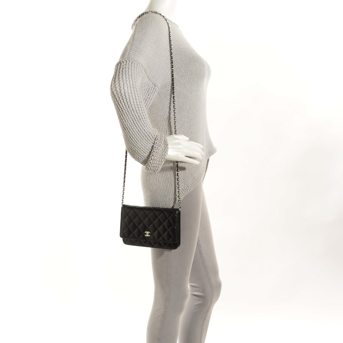 Lambskin Quilted Wallet On Chain WOC Black