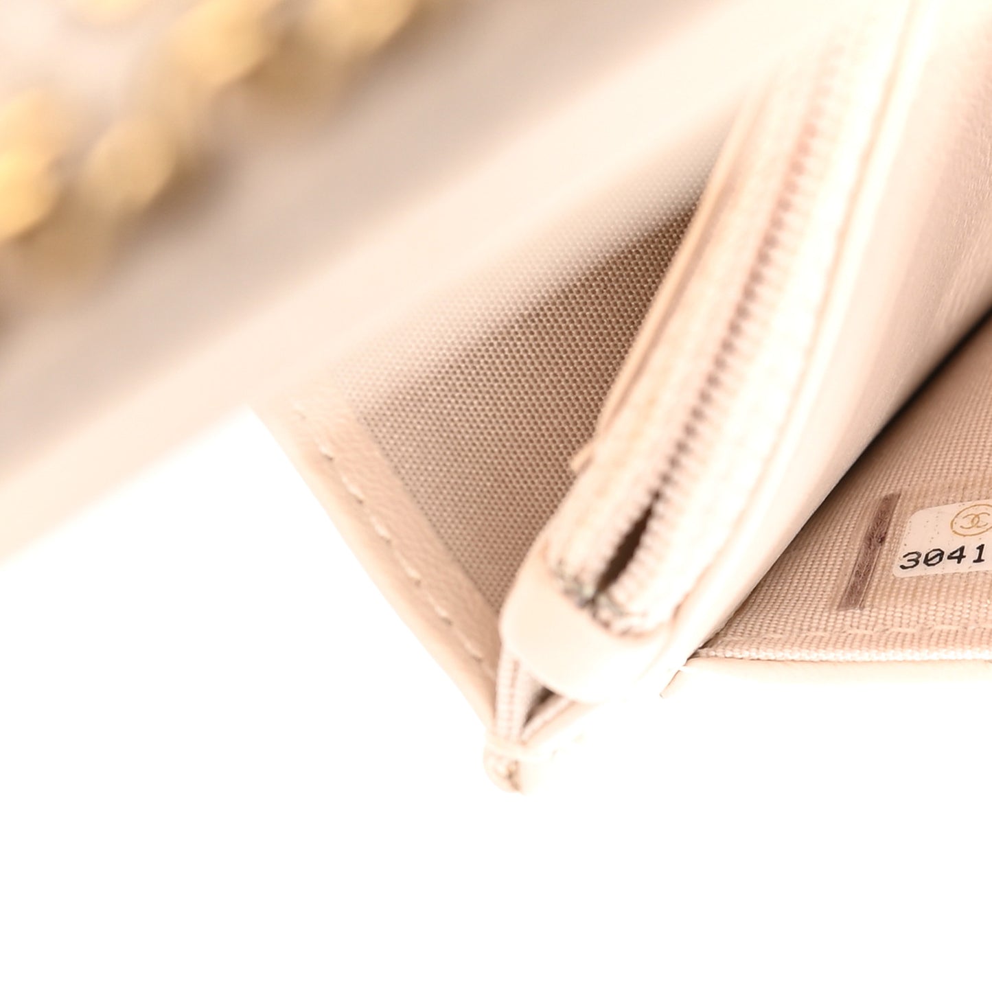 Lambskin Quilted Chain Around Wallet On Chain WOC Beige