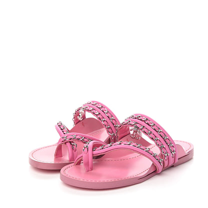 Chanel Calfskin Chain CC Thong Flat Sandals 35 Pink 3 of 9