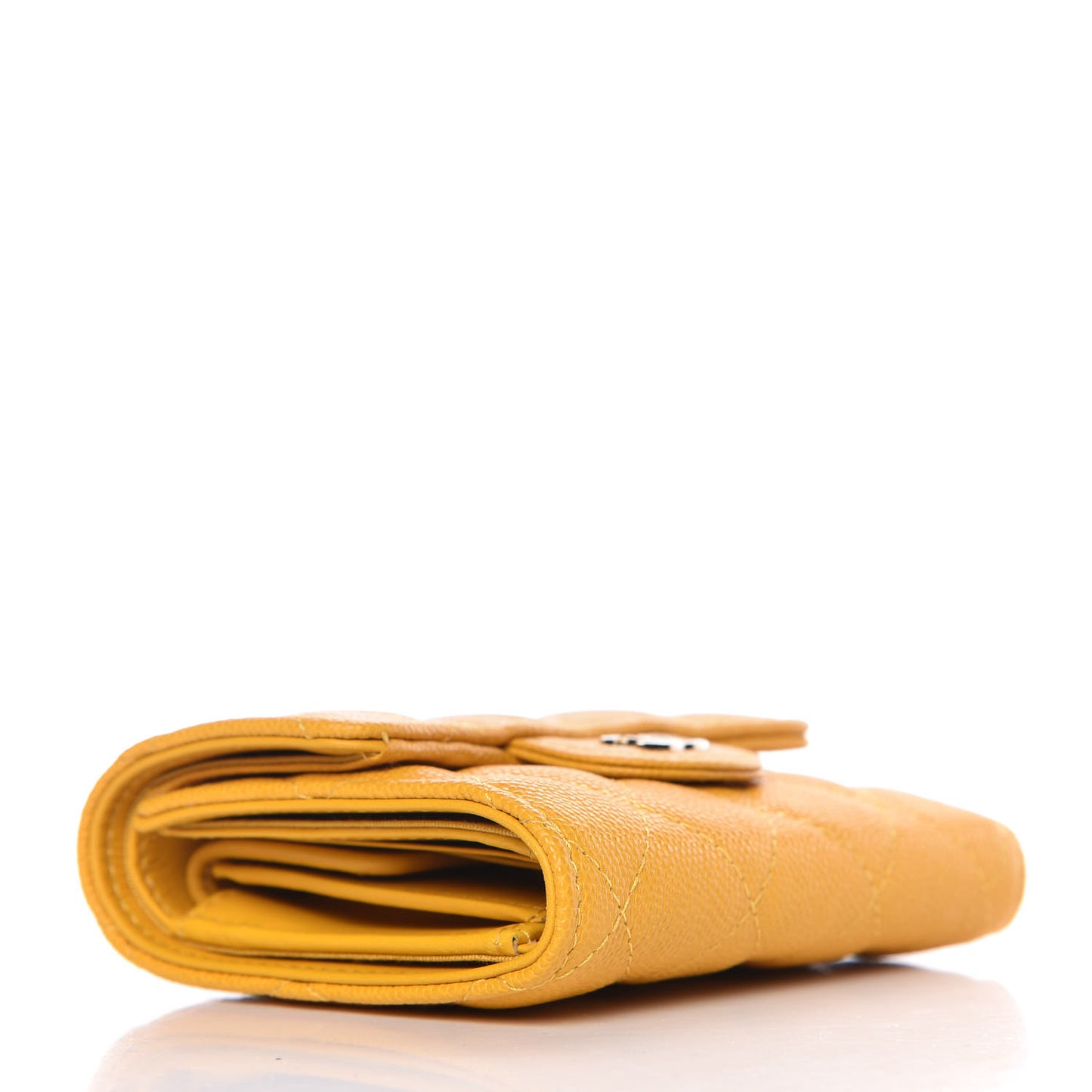 Caviar Quilted Compact Flap Wallet Yellow