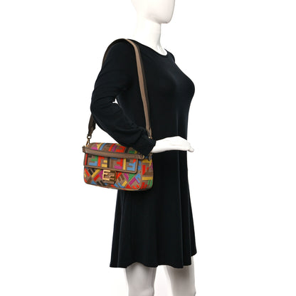 Fendi Canvas Vitello King FF Multicolor Embroidered Baguette Multicolor Cuoio 2 of 8