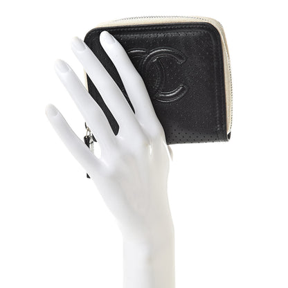 Chanel Calfskin Perforated Timeless Compact Zip Wallet Black White 2 of 10