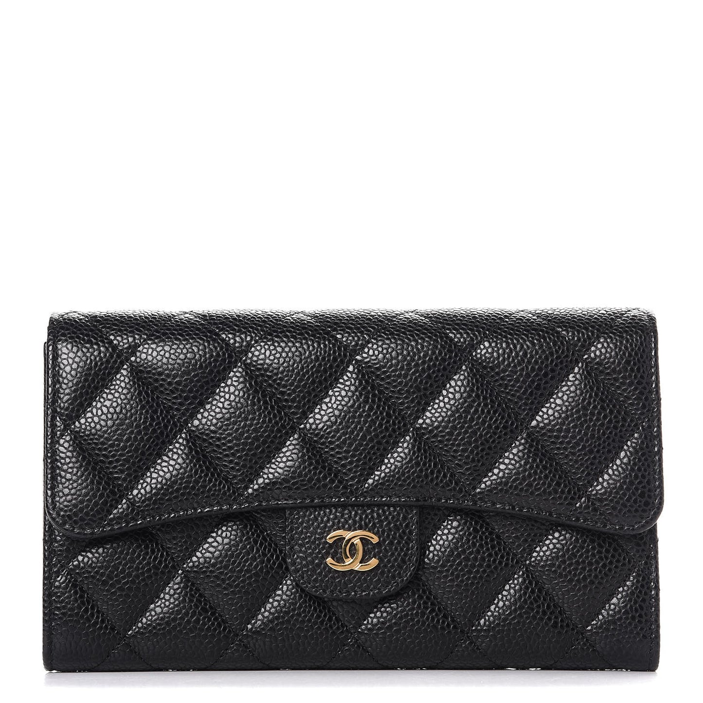 Caviar Quilted Large Flap Wallet Black