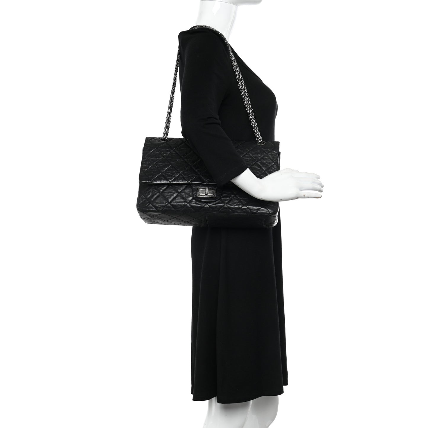 Aged Calfskin Quilted 2.55 Reissue 227 Flap Black