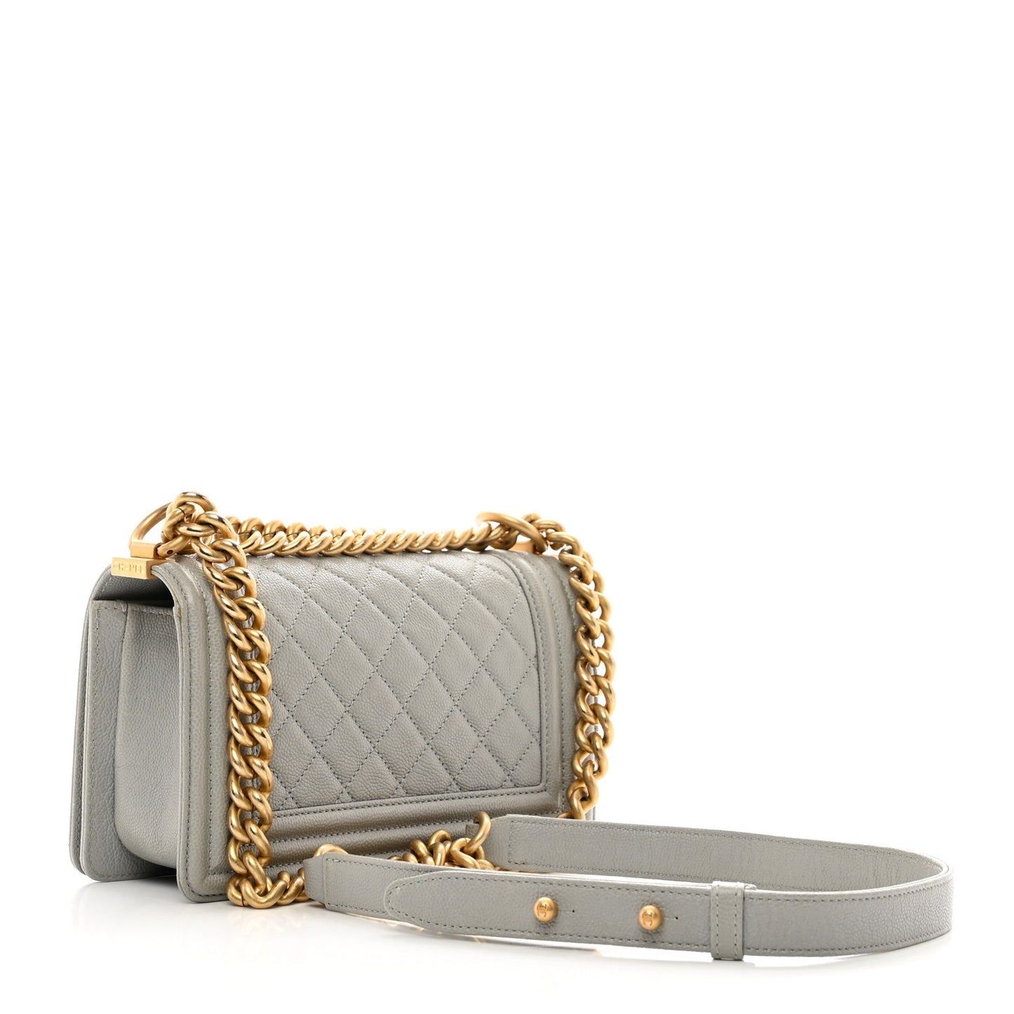 Caviar Quilted Small Boy Flap Light Grey