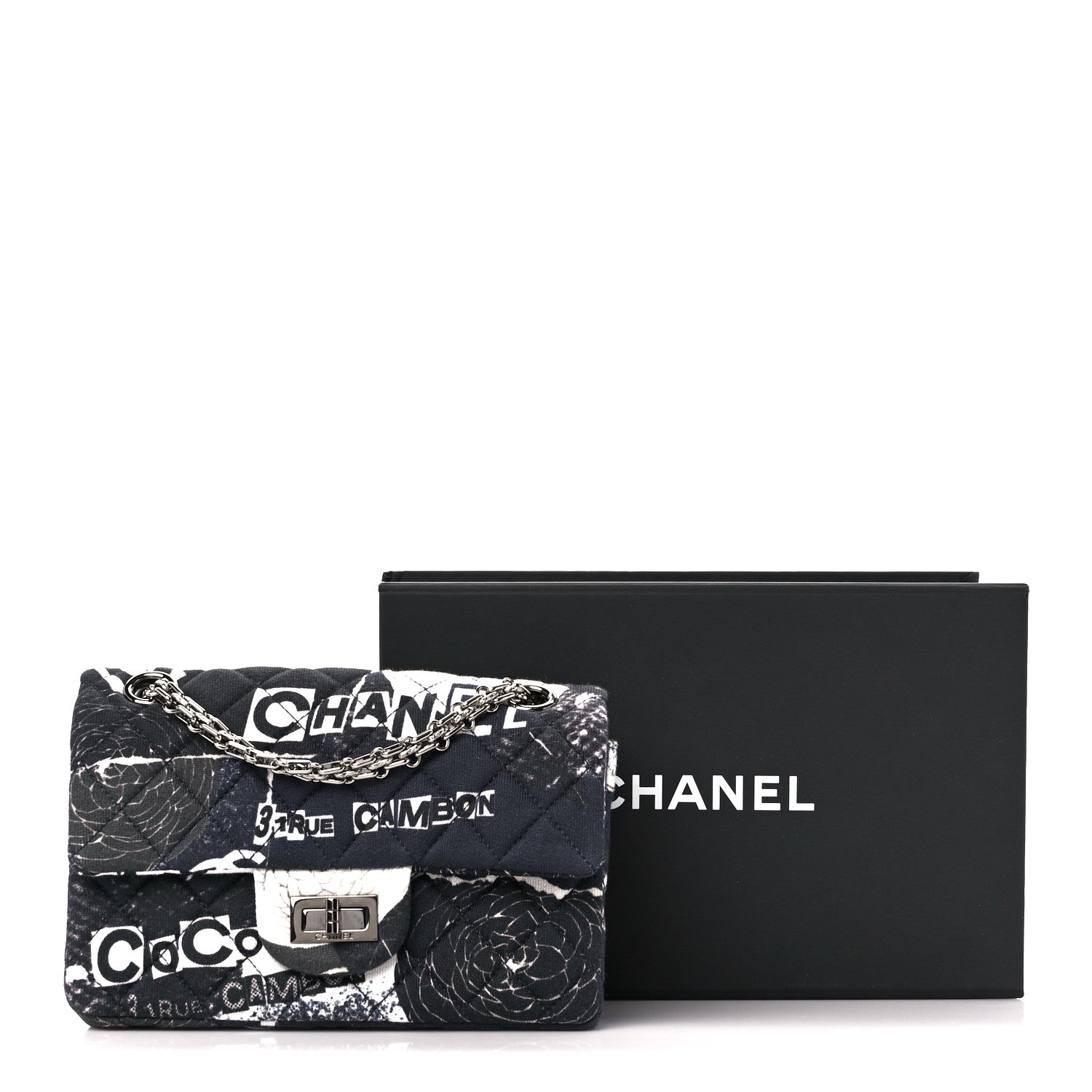 Chanel Jersey Quilted Camellia 2.55 Reissue Mini Flap Black White 12 of 12