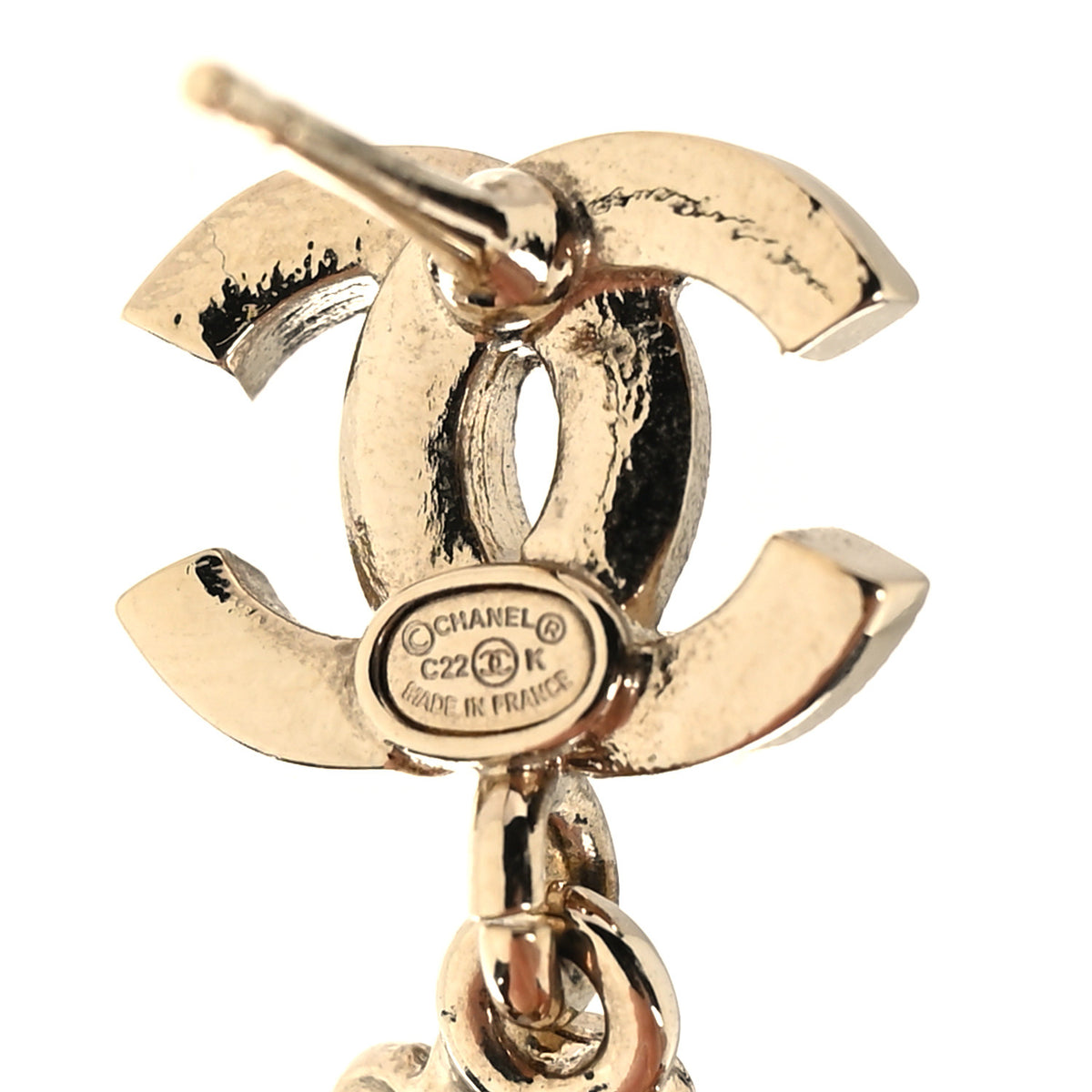 Chanel Metal Crystal CC Tear Drop Earrings Gold 4 of 5