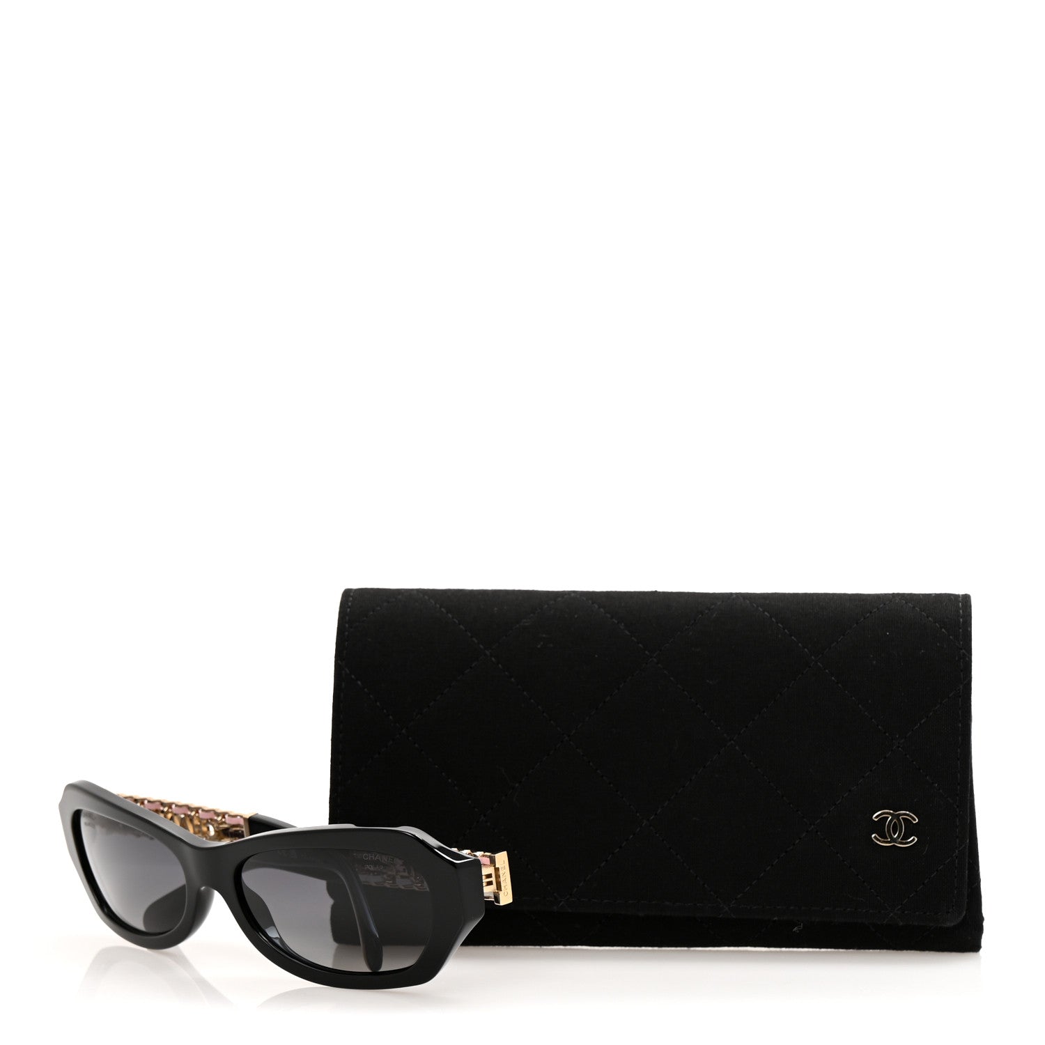 Chanel Acetate Lambskin Cat Eye Sunglasses 5538-Q Black 1751666