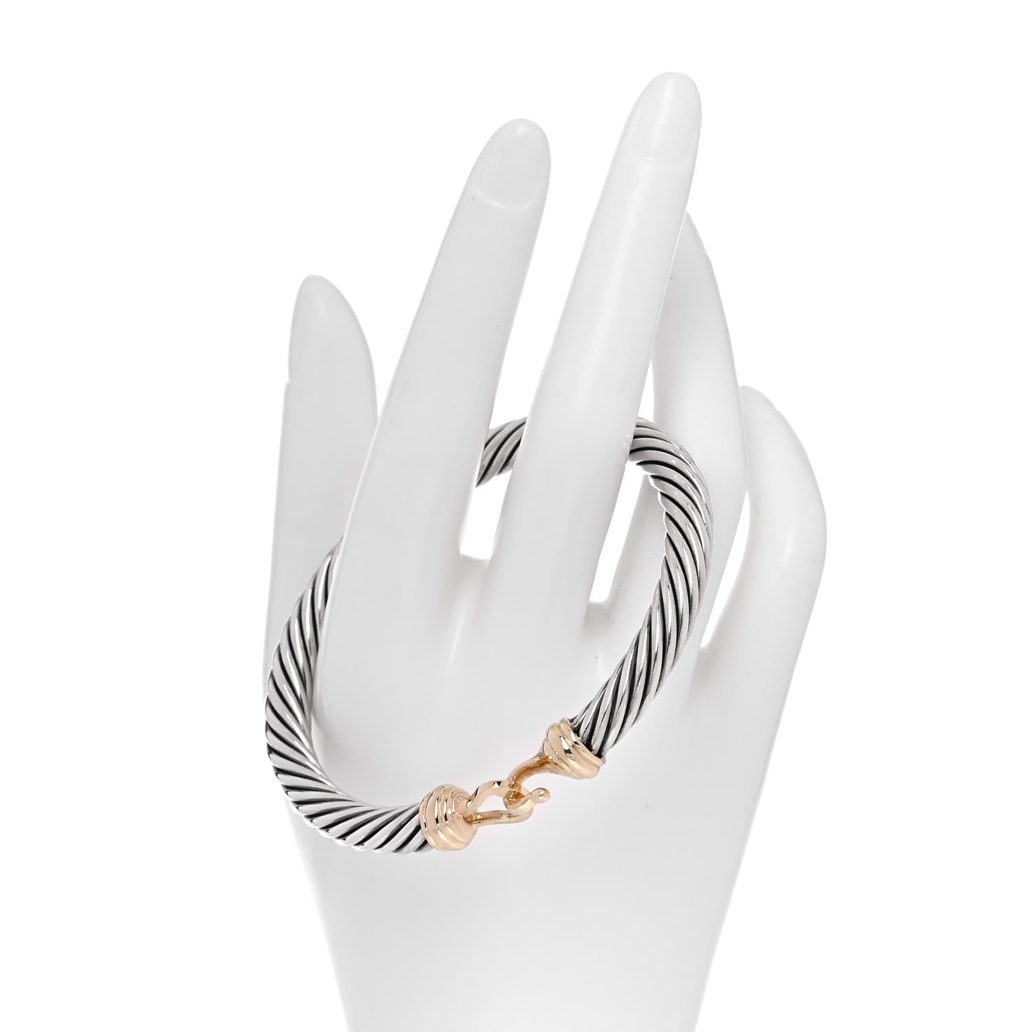 David Yurman Sterling Silver 14K Yellow Gold 7mm Cable Classic Buckle Bracelet 2 of 5