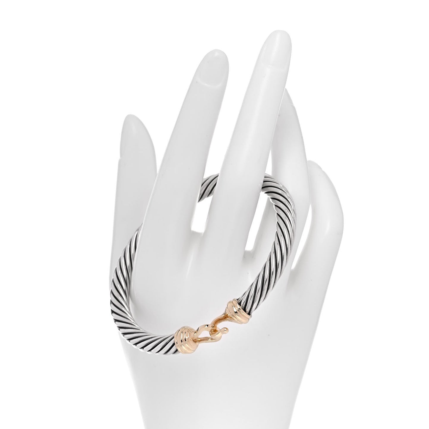 Sterling Silver 14K Yellow Gold 7mm Cable Classic Buckle Bracelet