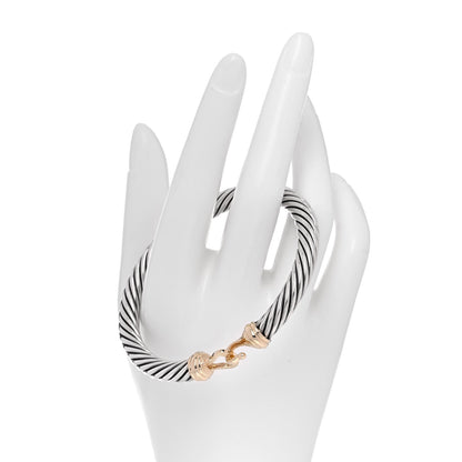 David Yurman Sterling Silver 14K Yellow Gold 7mm Cable Classic Buckle Bracelet 2 of 5
