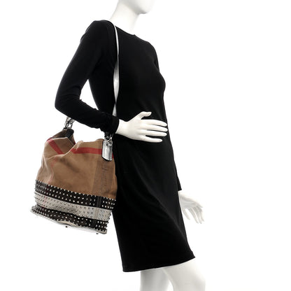 Burberry Canvas Mega Check Studded Medium Susanna Hobo Silver 3 of 12