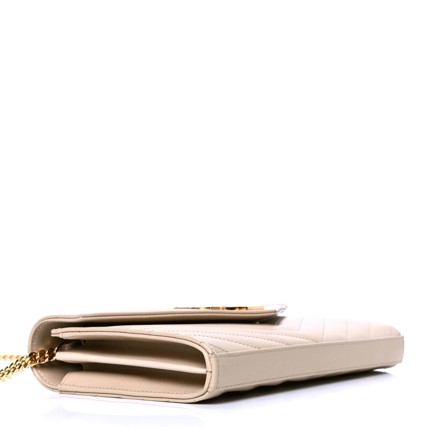 Saint Laurent Grain De Poudre Matelasse Chevron Monogram Chain Wallet Nude Powder 3 of 4