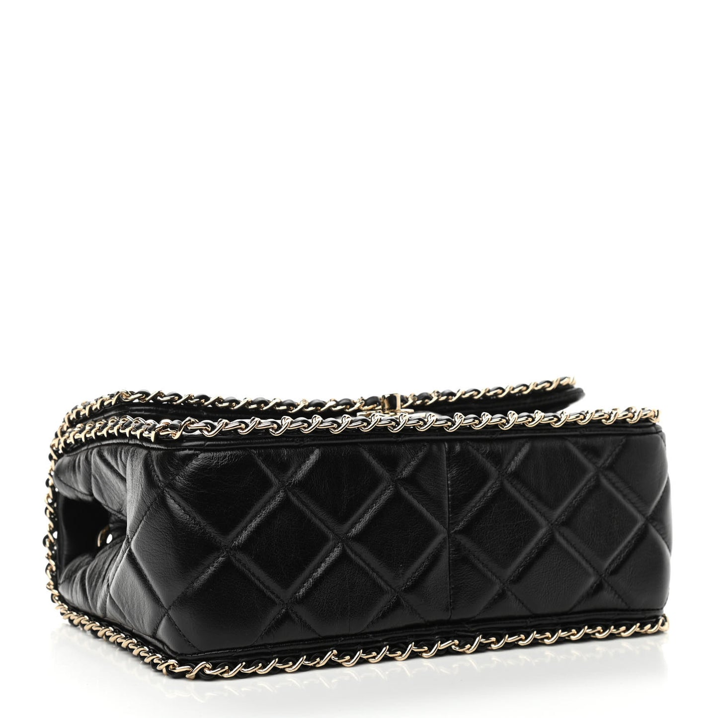 Crumpled Calfskin Medium Chain All Over Flap Black