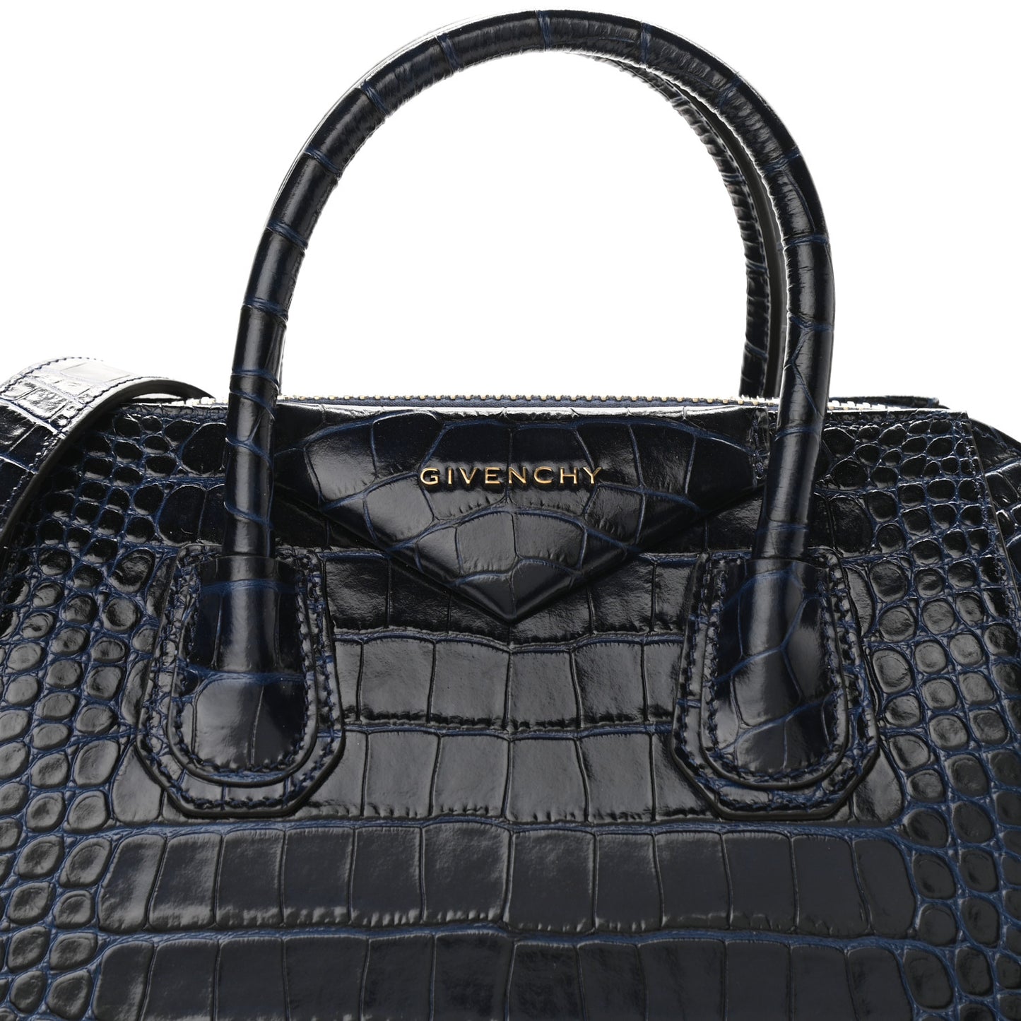 Calfskin Crocodile Embossed Small Antigona Navy