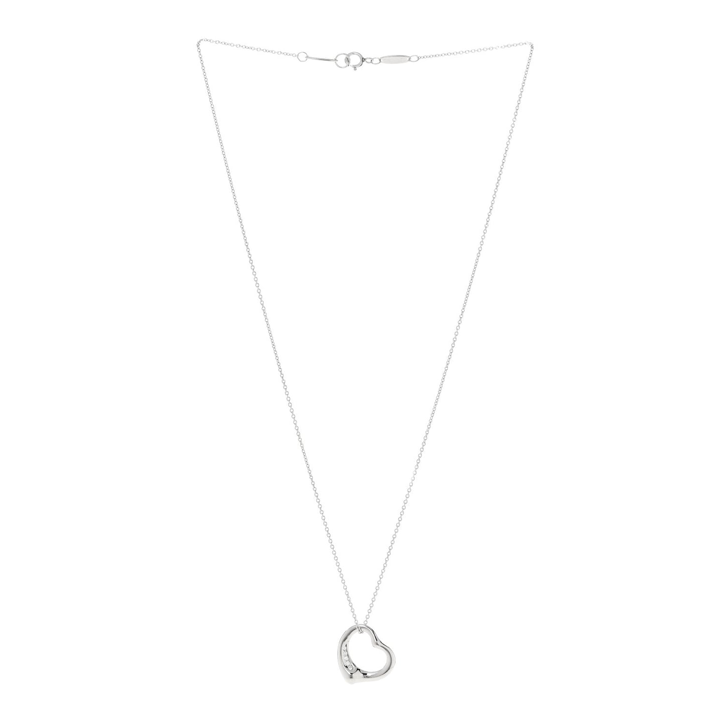 Platinum Diamond 16mm Elsa Peretti Open Heart Pendant Necklace