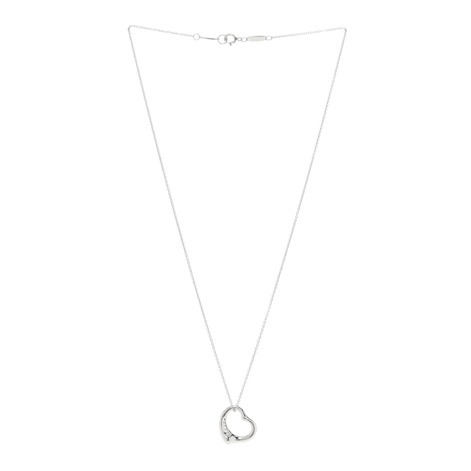 Tiffany Platinum Diamond 16mm Elsa Peretti Open Heart Pendant Necklace 3 of 7