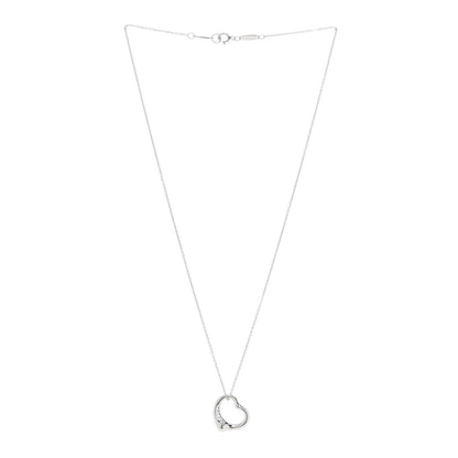 Tiffany Platinum Diamond 16mm Elsa Peretti Open Heart Pendant Necklace 3 of 7