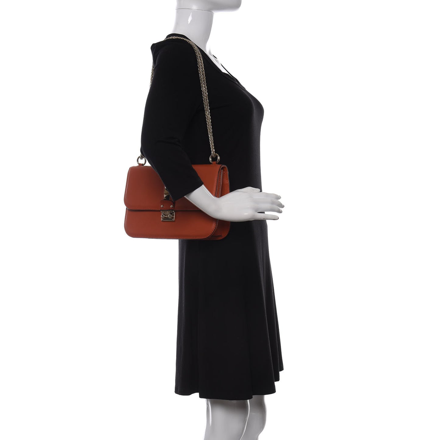 Vitello Medium Glam Lock Rockstud Flap Bag Orange
