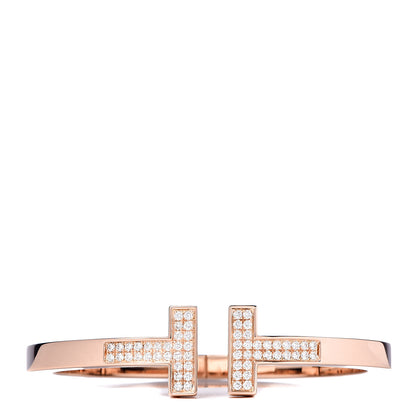 Tiffany 18K Rose Gold Diamond T Square Pave Bracelet 1 of 5