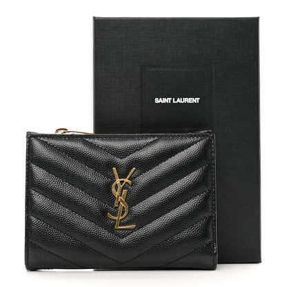 Saint Laurent Grain De Poudre Matelasse Chevron Monogram Zipped Two-Part Wallet Black 7 of 7