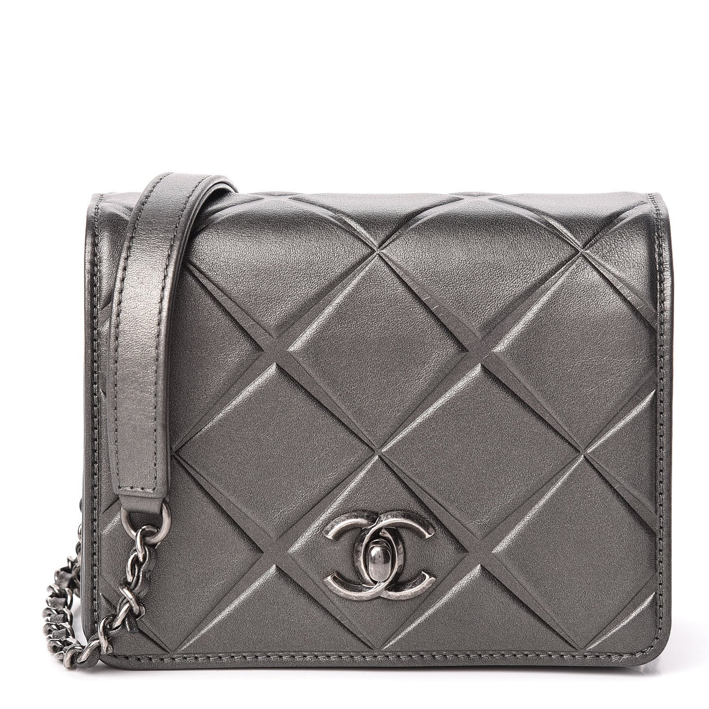 Metallic Calfskin Mini Propeller Flap Charcoal